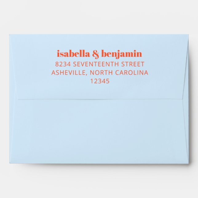 Modern Bold Typography Blue Orange Wedding Envelope (Back (Top Flap))
