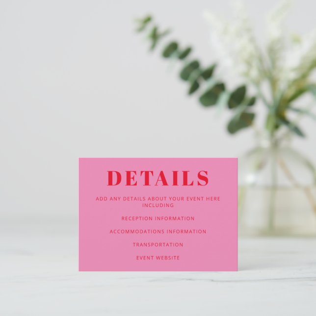 Modern Bold Typography Bright Pink and Red Wedding Enclosure Card (Standing Front)