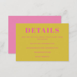 Modern Bold Typography Bright Pink Yellow Wedding Enclosure Card