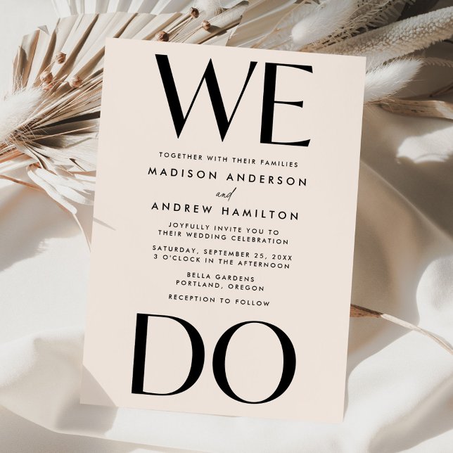 Modern Bold Typography Cream We Do Wedding Invitation (Creator Uploaded)