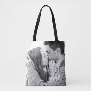 Modern Bold  Typography Custom Photo Wedding Tote Bag