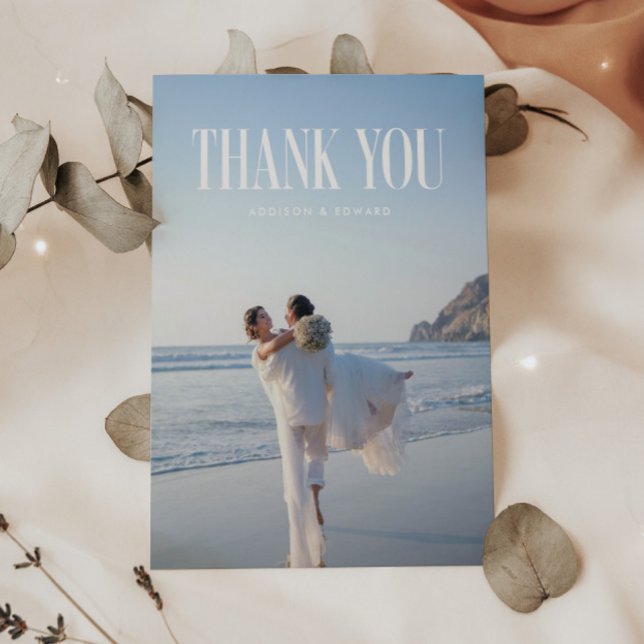 Modern Bold Typography Custom Wedding Photo Thank You Card (Creator Uploaded)
