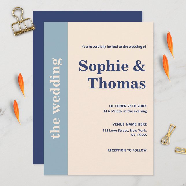 Modern Bold Typography Dusty Blue Navy Wedding Invitation (Creator Uploaded)