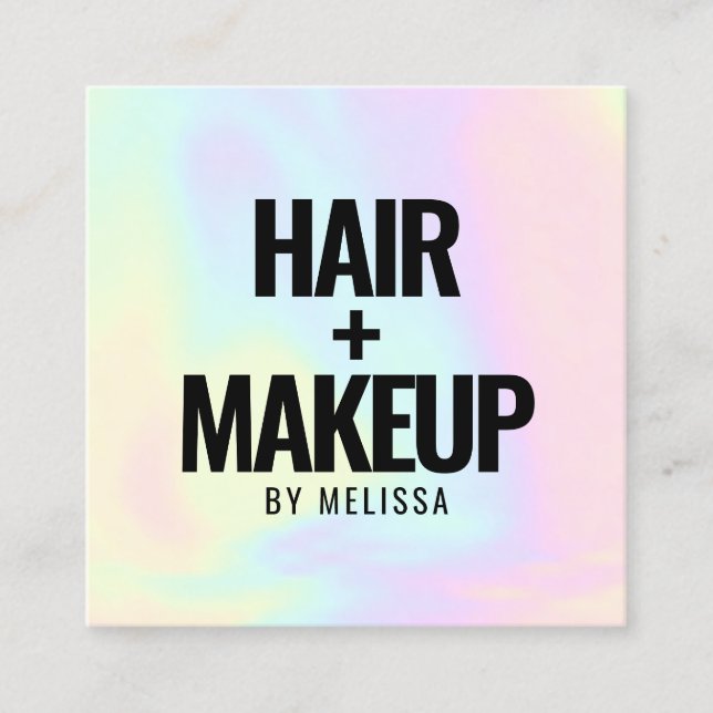 Modern bold typography holograph rainbow gradient square business card (Front)