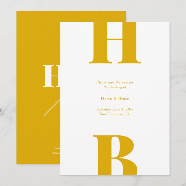 Modern Bold Typography Monogram Mustard Yellow  Save The Date (Front/Back)