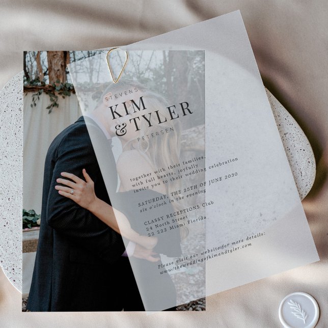 Modern bold typography overlay wedding vellum invitations (Custom photo card can be purchased separately)