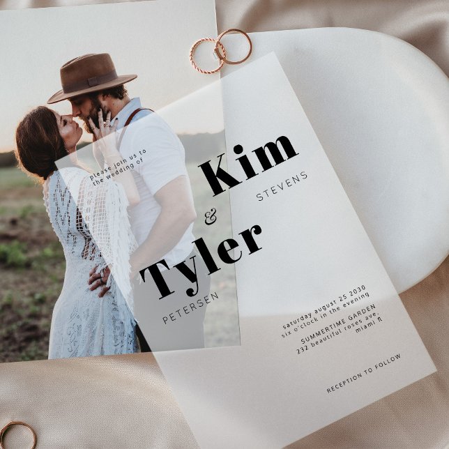 Modern bold typography overlay wedding vellum invitations (Creator Uploaded)