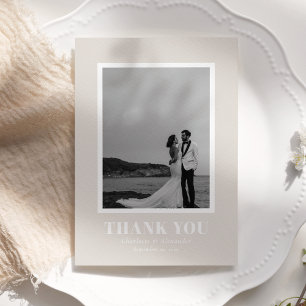 Modern bold typography photo wedding thank you car card