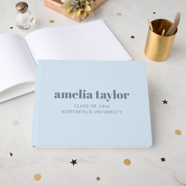 Modern Bold Typography Soft Blue Graduation Custom Guest Book (Front Open)