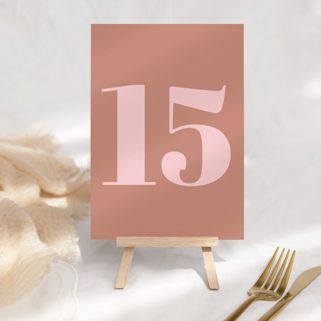 Modern Bold Typography Terracotta and Pink Wedding Table Number (Creator Uploaded)
