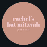 Modern Bold Typography Terracotta Pink Bat Mitzvah Classic Round Sticker<br><div class="desc">Personalised Modern Bold Typography Terracotta Pink Bat Mitzvah Classic Round Sticker</div>