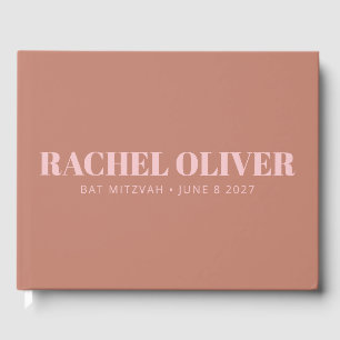 Modern Bold Typography Terracotta Pink Bat Mitzvah Guest Book