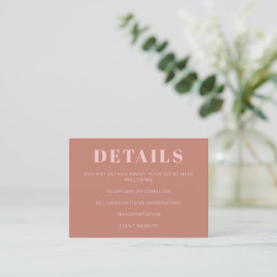 Modern Bold Typography Terracotta Pink Wedding Enclosure Card