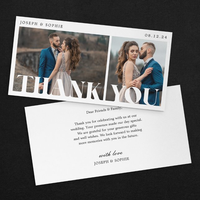 Modern Bold Typography Wedding 2 Photo Thank You Card (Creator Uploaded)