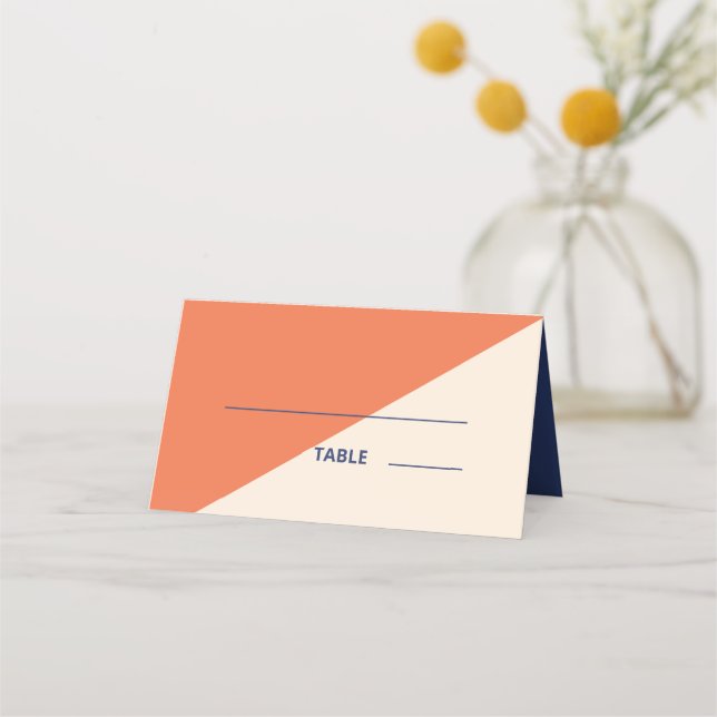 Modern Bold Typography Wedding Apricot Cream Navy Place Card (Front)