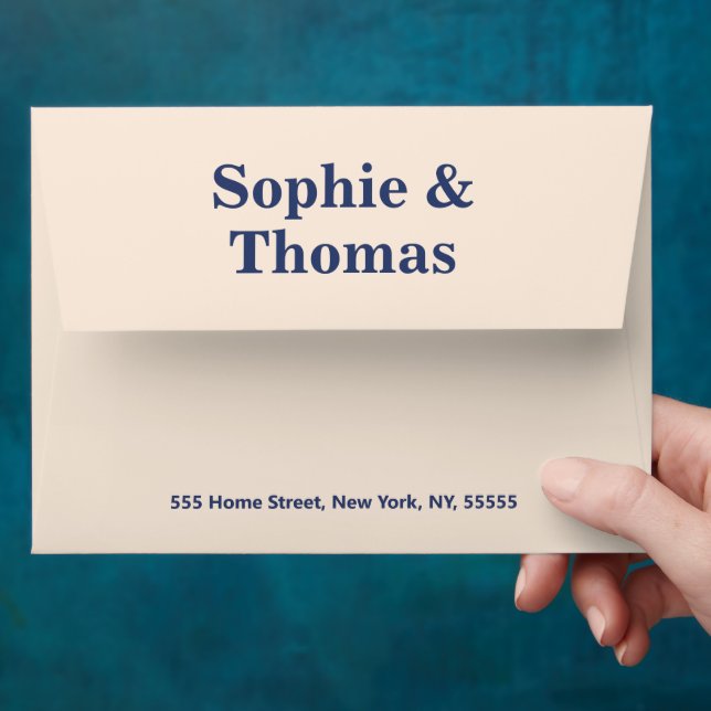 Modern Bold Typography Wedding Cream Dusty Blue Envelope (Hand)