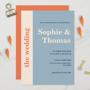 Modern Bold Typography Wedding Dusty Blue Apricot Invitation