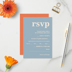 Modern Bold Typography Wedding Dusty Blue Apricot RSVP Card