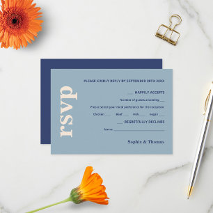 Modern Bold Typography Wedding Dusty Blue Navy RSVP Card