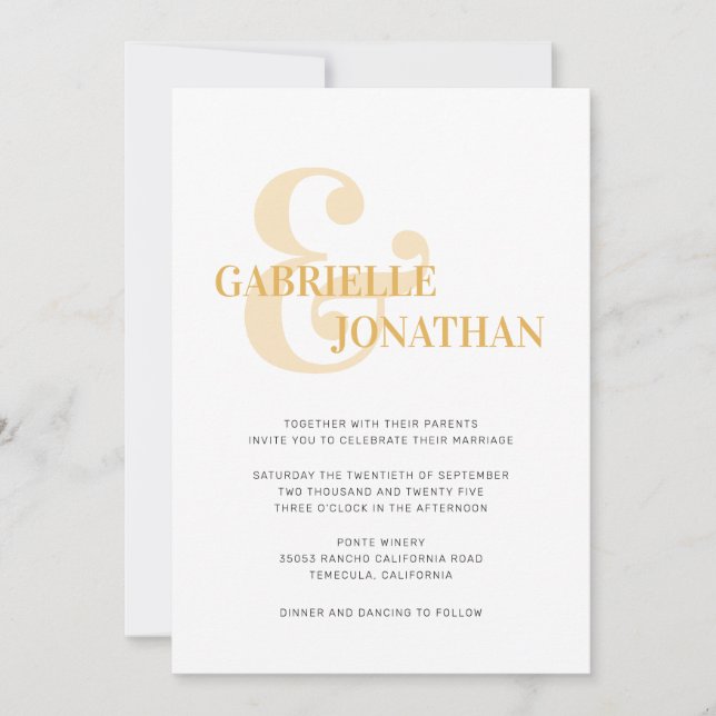 Modern Bold Typography Yellow Wedding Invite (Front)