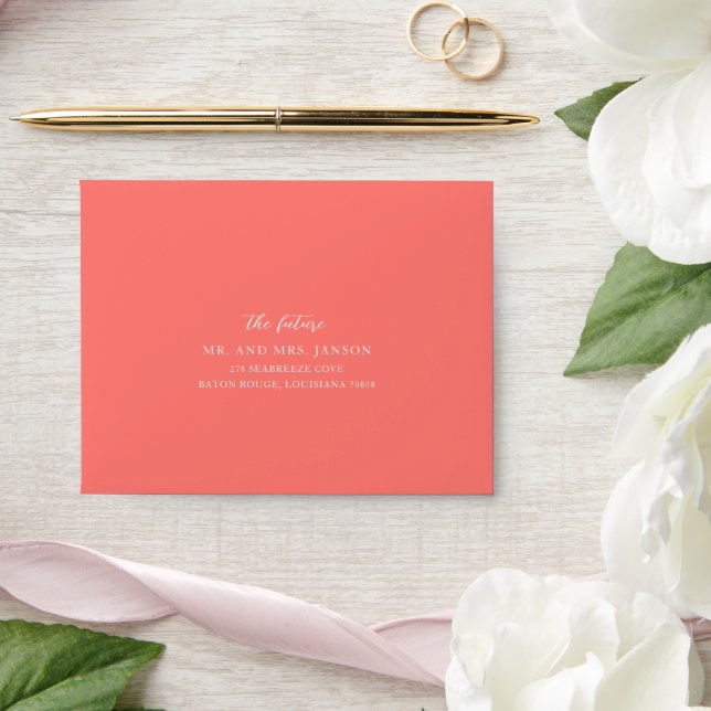 Modern Bold Vibrant Coral Simple RSVP Wedding Envelope (Wedding)