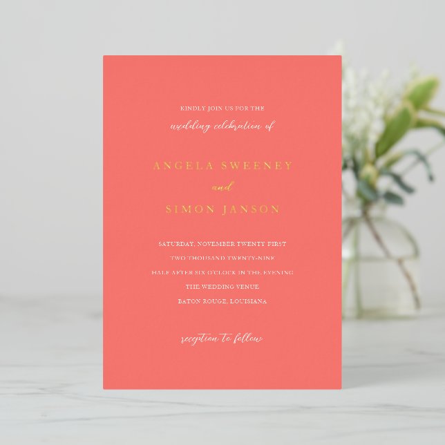 Modern Bold Vibrant Coral Simple Wedding (Standing Front)