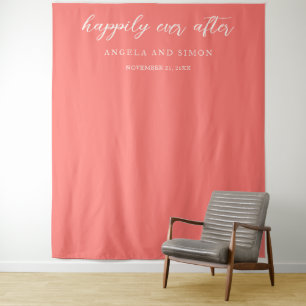 Modern Bold Vibrant Coral Simple Wedding Backdrop Tapestry