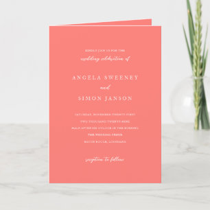 Modern Bold Vibrant Coral Simple Wedding Invitation