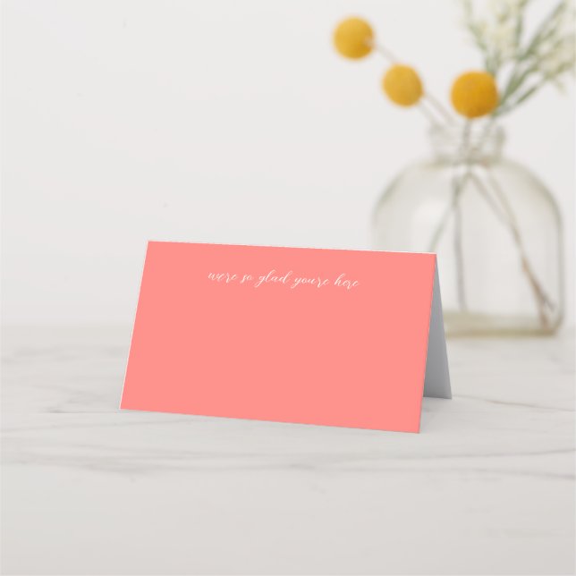 Modern Bold Vibrant Coral Simple Wedding Place Card (Front)
