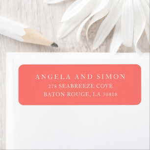 Modern Bold Vibrant Coral Simple Wedding Return Address Label