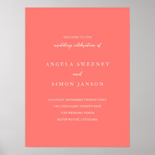 Modern Bold Vibrant Coral Wedding Welcome Sign