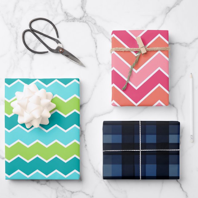 Modern Bold Vibrant Zigzag Chevron Classic Plaid Wrapping Paper Sheet (Front)