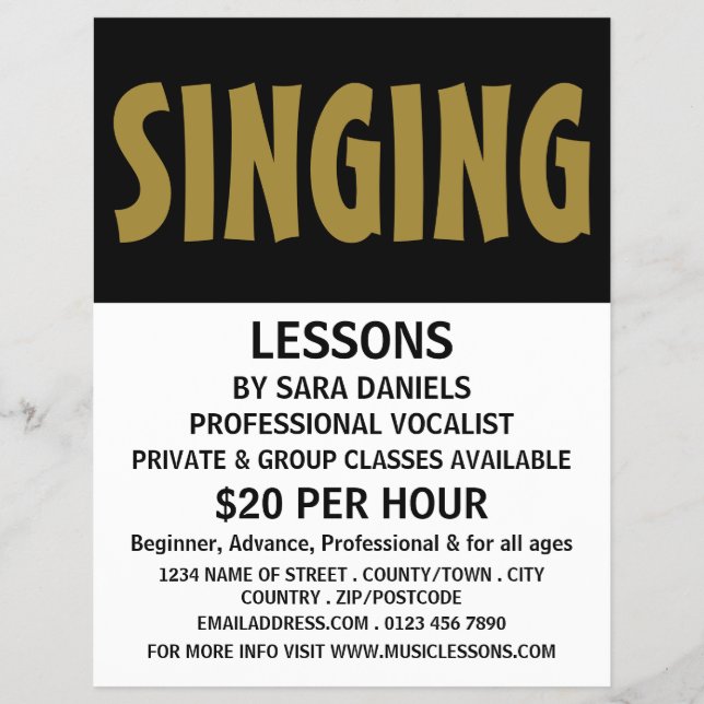 Modern Bold, Vocalist Lessons Advertising Flyer (Front)