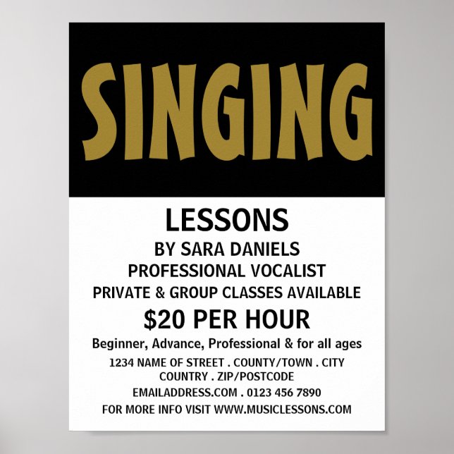 Modern Bold, Vocalist Lessons Advertising Poster (Front)