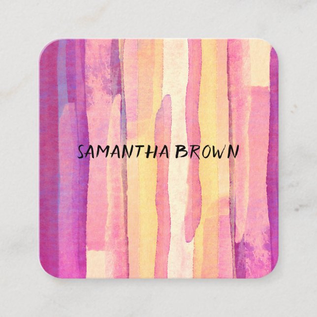 modern bold watercolor stripes colourful abstract square business card (Front)