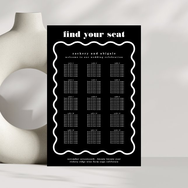Modern Bold Wavy Frame Black White Wedding Poster (Creator Uploaded)