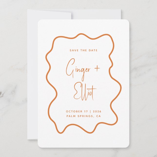 Modern Bold Wavy Frame Burnt Orange Photo Wedding Save The Date (Front)