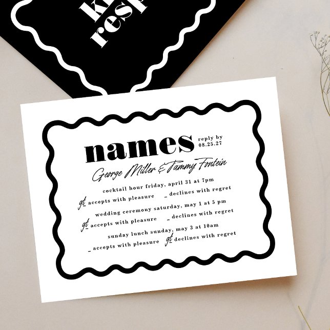 Modern Bold Wavy Frame multi-event wedding RSVP Card (Creator Uploaded)
