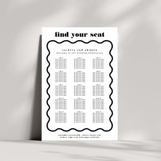 Modern Bold Wavy Frame White Black Wedding Poster