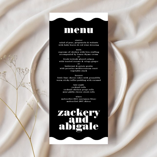 Modern Bold Wavy Framed Border White Black Wedding Menu (Creator Uploaded)