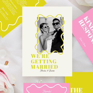 modern Bold Wavy funky Chartreuse & pink Wedding Invitation