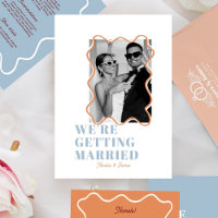 modern Bold Wavy funky dusty blue & orange Wedding