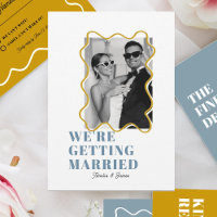 modern Bold Wavy funky Dusty Blue & Yellow Wedding