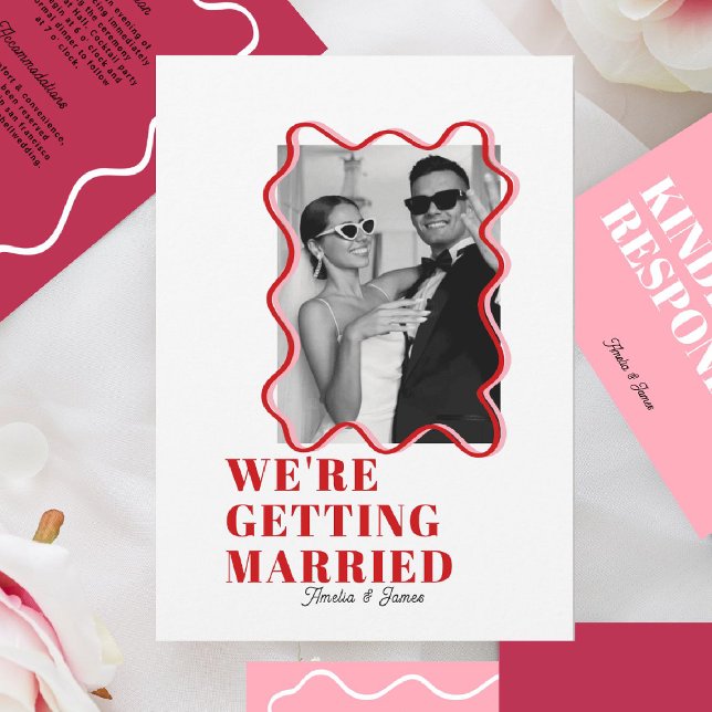 modern Bold Wavy funky Viva Magenta Wedding Invitation (Creator Uploaded)