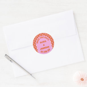 Modern Bold Wedding Date Save the Date Pink Orange Classic Round Sticker