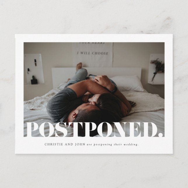 Modern Bold Wedding Postponement Change the Date Announcement Postcard (Front)