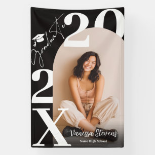 Modern Bold White black Trendy photo graduation Banner
