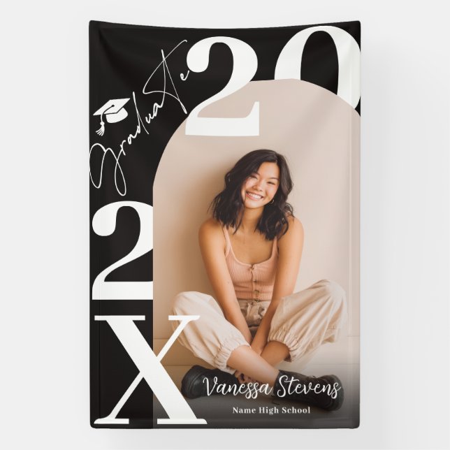 Modern Bold White black Trendy photo graduation Banner (Vertical)