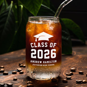 Modern Bold White Class of 2025 Graduation Can Glass