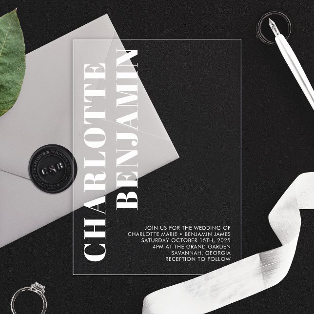 Modern Bold White Minimalist Wedding Acrylic Invitations (Creator Uploaded)